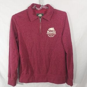 Roots 1/4 Zip Collared Heathered Cranberry Sweatshirt, Mens XS